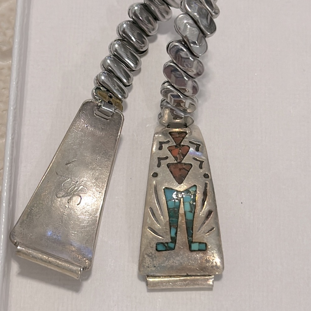 Signed Navajo Turquoise Chip Inlay Watch Band - Picture 1 of 3